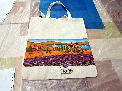 Mix média technika na textil - plátená taška